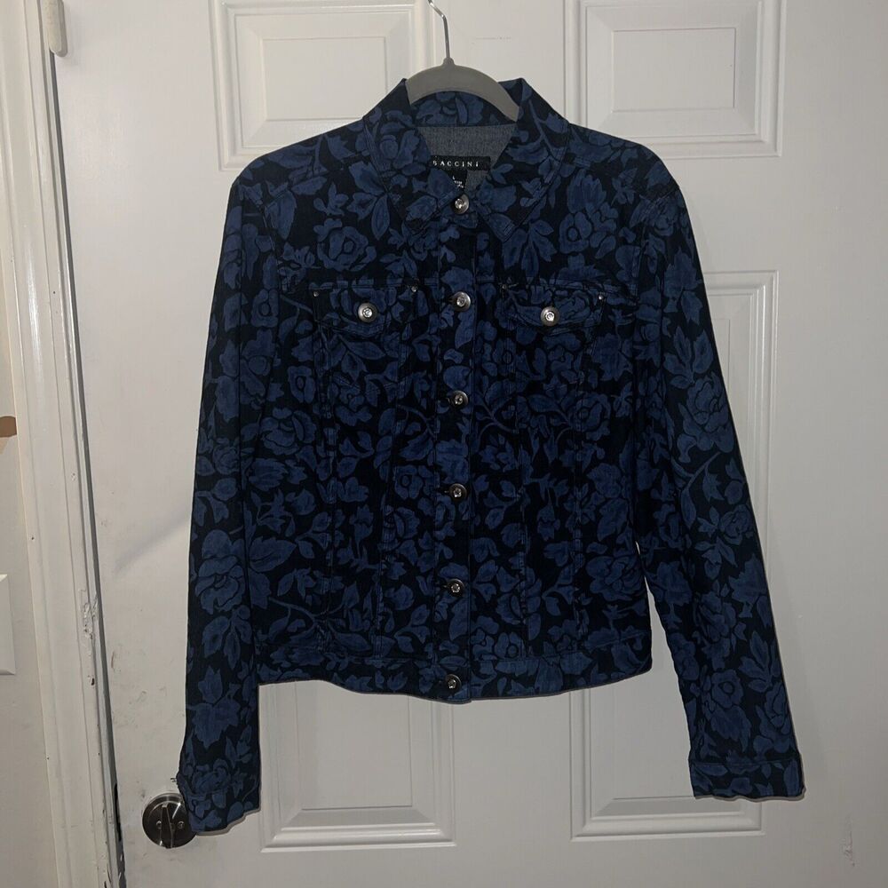 Baccini Jacket, Floral Print Lightweight Womens Large Rhinestones